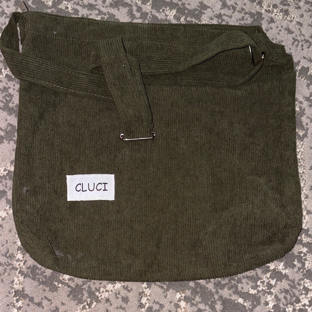 CLUCI Olive Green Corduroy Messenger Bag